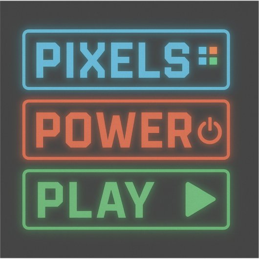 Pixels Power Play – Custom-Cut Vinyl Gamer Sticker シール (正面)