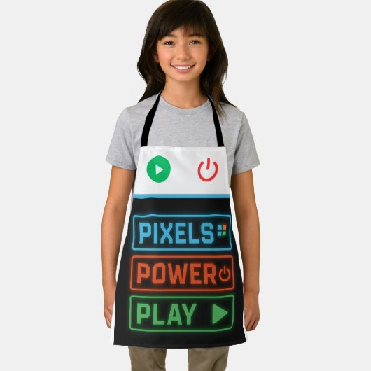 Pixels Power Play Gamer Apron – Fun Gaming Style エプロン (インサイチュ)