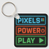 Pixels Power Play Keychain – Retro Gamer Accessory キーホルダー (正面)
