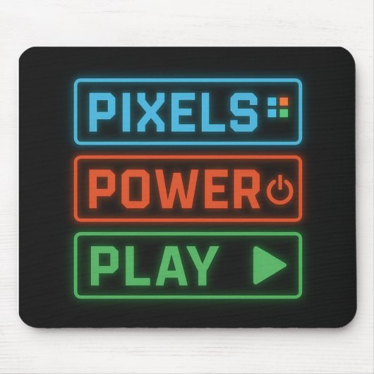 Pixels Power Play – Retro Gamer Mousepad Design マウスパッド (正面)