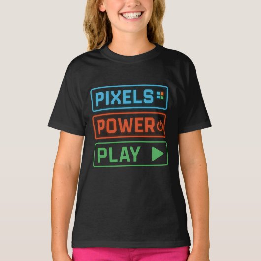 Pixels Power Play T-Shirt – Gaming Tee for Kids  Tシャツ (正面)