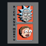 Pixelverse RickとMortyパネルグラフィック ポスター<br><div class="desc">オレンジ色のパネルにピクセル化されたリックとモティーの頭。</div>