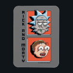 Pixelverse RickとMortyパネルグラフィック マグネット<br><div class="desc">オレンジ色のパネルにピクセル化されたリックとモティーの頭。</div>