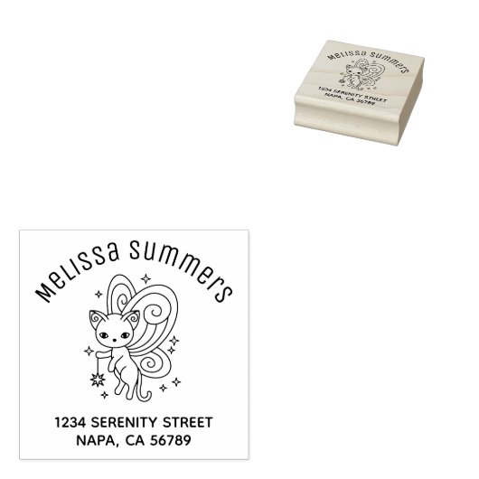 Pixie Cat Fairy Wings Kitten Arch Address ラバースタンプ (押印)