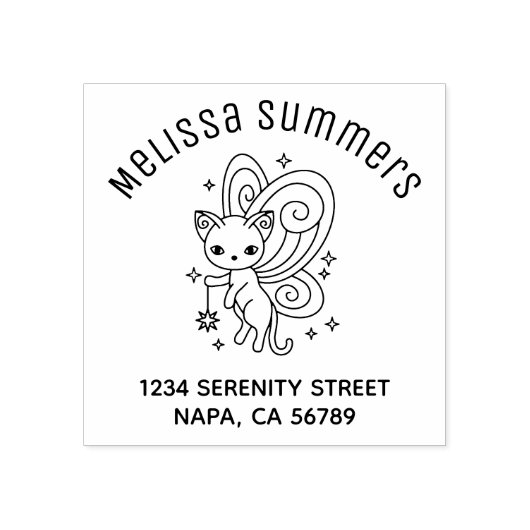 Pixie Cat Fairy Wings Kitten Arch Address ラバースタンプ (インプリント)