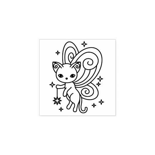 Pixie Cat Fairy Wings Kitty 1x1 ラバースタンプ (インプリント)