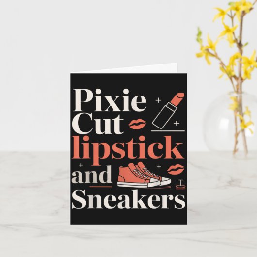 Pixie cut lipstick and sneakers short hair style  カード (黄色い花)