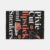 Pixie cut lipstick and sneakers short hair style  フリースブランケット (正面(横))