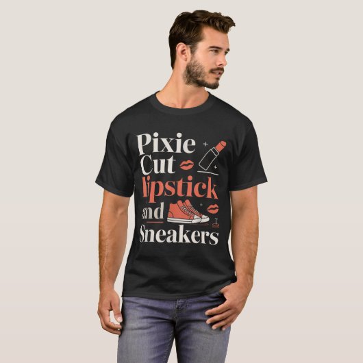 Pixie cut lipstick and sneakers short hair style  tシャツ (正面フル)