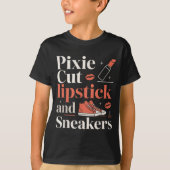 Pixie cut lipstick and sneakers short hair style  tシャツ (正面)