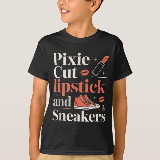 Pixie cut lipstick and sneakers short hair style  tシャツ (正面)
