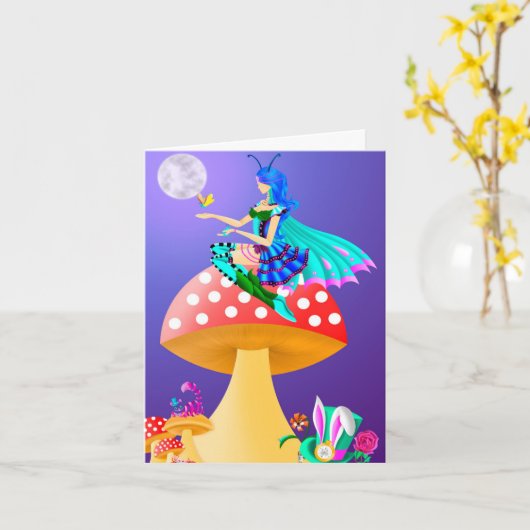 Pixie on Mushroom Greetings Card カード (黄色い花)