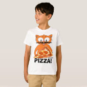 PIZZA! カートゥーン・ヒゲ猫とピザ Tシャツ (正面フル)