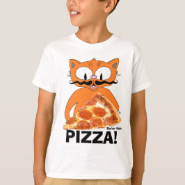 PIZZA! カートゥーン・ヒゲ猫とピザ Tシャツ