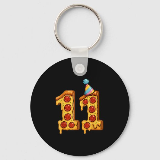 Pizza 11th Birthday 11 Years Old Party Hat Bday Bo キーホルダー (正面)