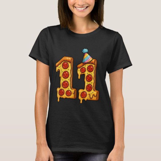 Pizza 11th Birthday 11 Years Old Party Hat Bday Bo Tシャツ (正面)