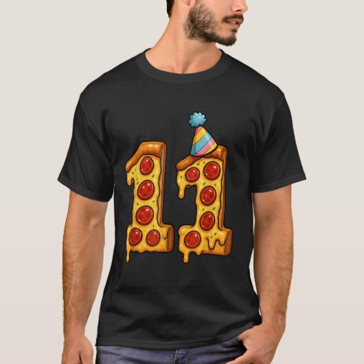 Pizza 11th Birthday 11 Years Old Party Hat Bday Bo Tシャツ (正面)