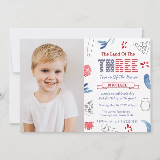 Pizza 3rd Birthdayパーティーイタリアンアメリカ写真 招待状 (正面)