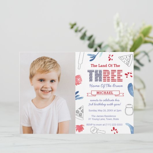 Pizza 3rd Birthdayパーティーイタリアンアメリカ写真 招待状 (スタンド正面)