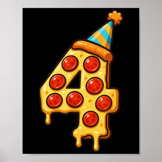 Pizza 4th Birthday 4 Years Old Party Hat Bday Boys ポスター (正面)