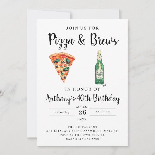 Pizza and Brews Birthday Party Invitation 招待状 (正面)