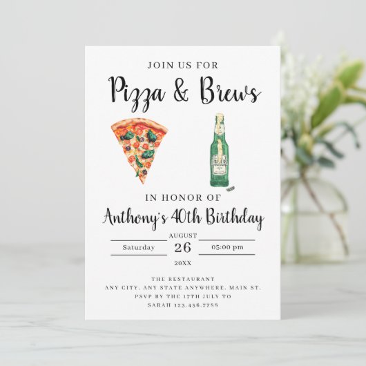 Pizza and Brews Birthday Party Invitation 招待状 (スタンド正面)