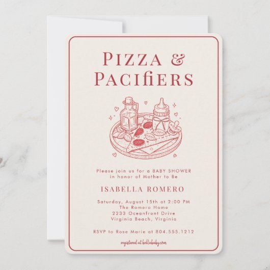 Pizza and Pacifiers Italian Themed Baby Shower 招待状 (正面)