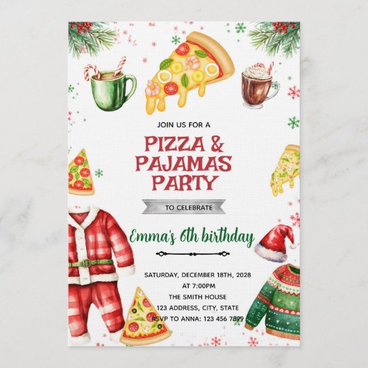 Pizza and Pajamas Christmas Invitation 招待状 (正面)