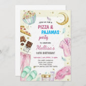 Pizza and Pajamas Sleepover Slumber Party Birthday 招待状 (正面/裏面)