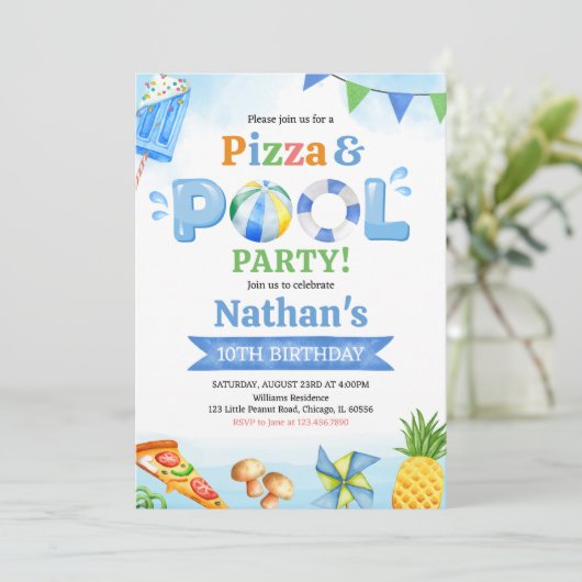  Pizza and Pool Birthday Party 招待状 (スタンド正面)