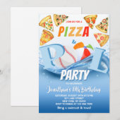 Pizza and Pool Party Birthday  招待状 (正面/裏面)