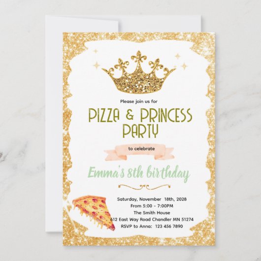 Pizza and Princesses party Invitation 招待状 (正面)