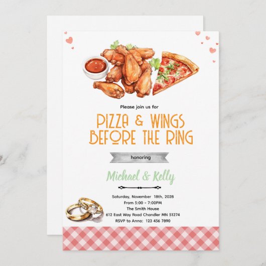 Pizza and Wings Before The Rings Invitation 招待状 (正面/裏面)