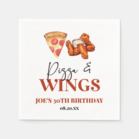 Pizza and Wings Birthday Party スタンダードカクテルナプキン (正面)