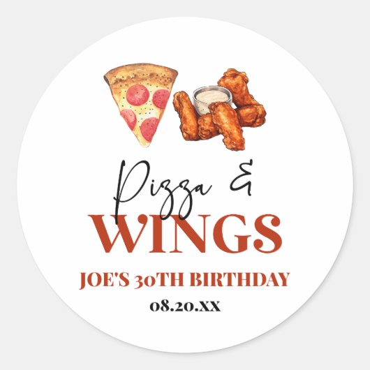 Pizza and Wings Birthday Party ラウンドシール (正面)