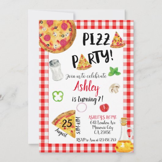 Pizza Birthday Invitation, Pizza Invitation 招待状 (正面)