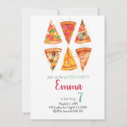 Pizza Birthday Invitation, Pizza Invitation 招待状 (正面)