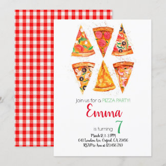 Pizza Birthday Invitation, Pizza Invitation 招待状