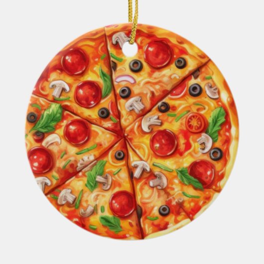 Pizza Christmas, Funny Foodie, White Elephant Gift セラミックオーナメント (正面)