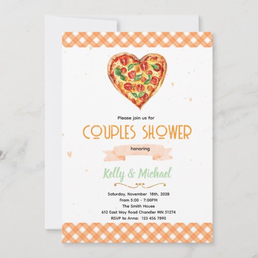 Pizza Couples Bridal Shower Invitation 招待状 (正面)