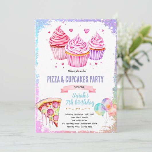 Pizza cupcake girl theme invite 招待状 (スタンド正面)