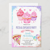 Pizza cupcake girl theme invite 招待状 (正面/裏面)
