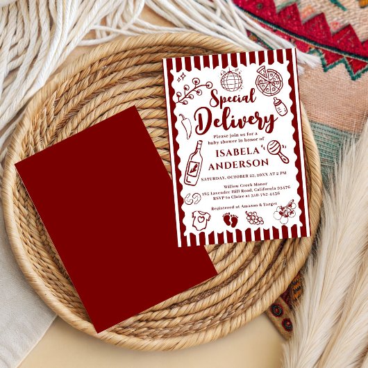 Pizza doodle special Delivery Baby Shower  招待状