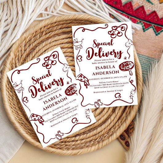 Pizza doodle special Delivery Baby Shower  招待状