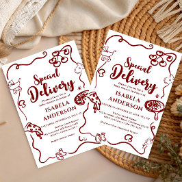 Pizza doodle special Delivery Baby Shower  招待状