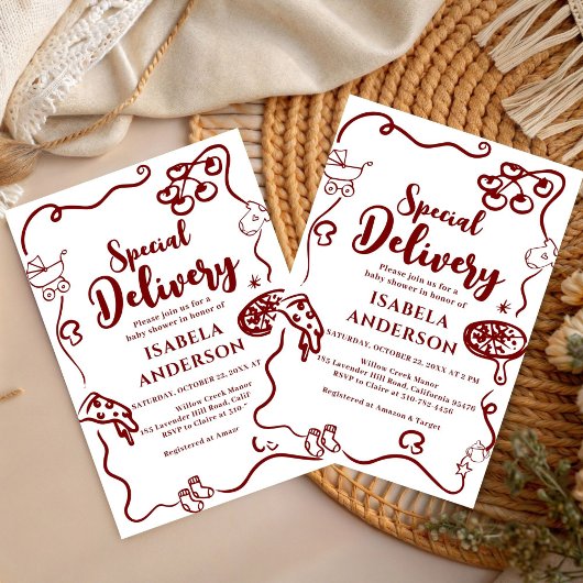 Pizza doodle special Delivery Baby Shower  招待状