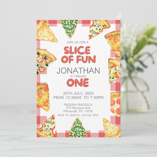 Pizza First Birthday party  招待状 (スタンド正面)