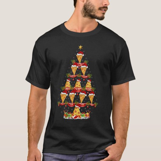 Pizza Food  Xmas Holiday Santa Pizza Christmas Tre Tシャツ (正面)