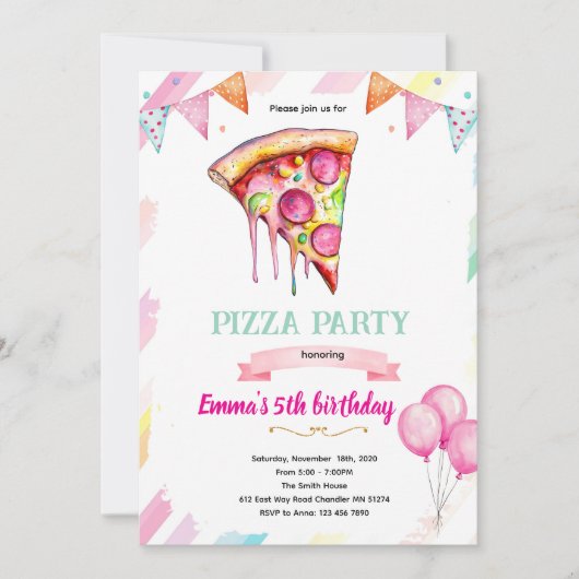 Pizza girl party theme invitation 招待状 (正面)