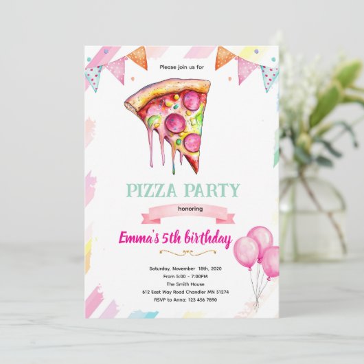 Pizza girl party theme invitation 招待状 (スタンド正面)